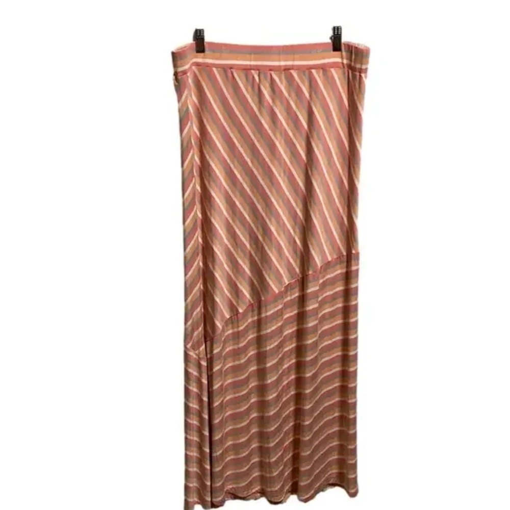 DownEast Pink, Tan & White Striped Maxi Skirt